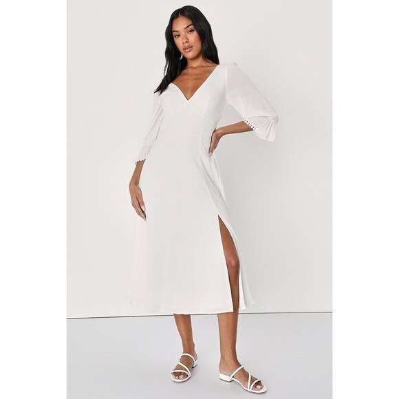 Lulus Dresses & Skirts - Lulus Sweet As Summer White Floral Embroidered Backless Midi Dress - Size M